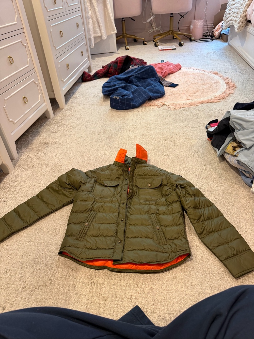 Polo by Ralph Lauren Olive Green Puffer Jacket with Orange Lining